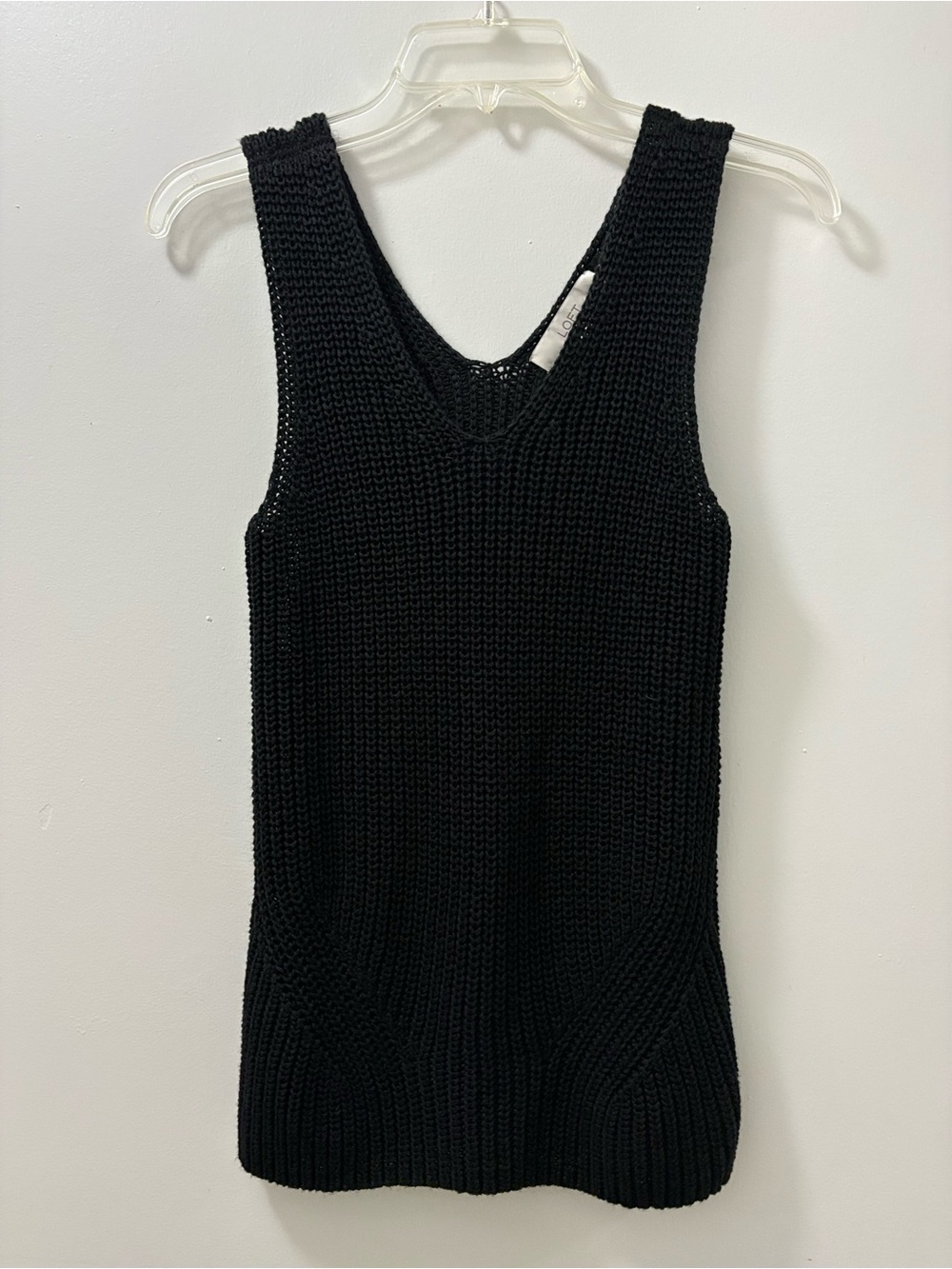 LOFT Black Open-Knit V-Neck Tank